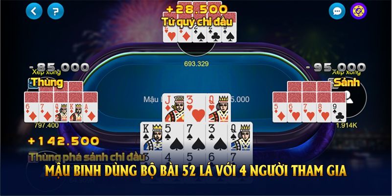 Mậu binh dùng bộ bài 52 lá với 4 người tham gia